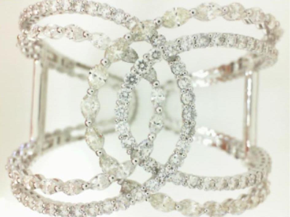 18k White Gold Marquise & Round Diamond Double Loop Cuff