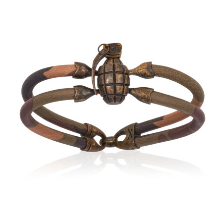 Double Bone Camo Bracelet Brass Grenade
