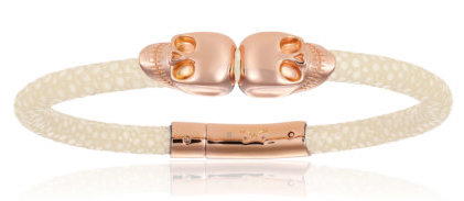 Double Bone Double Skull Pink Gold/White Stingray Bracelet