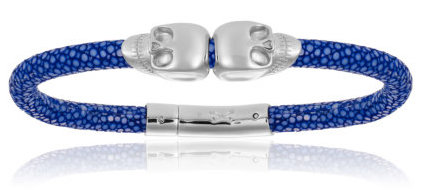 Double Bone Double Skull Silver/Blue Stingray Bracelet