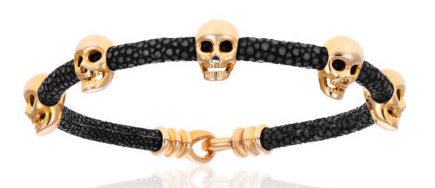 Double Bone Multi Skull Yellow Tone/Black Stingray Bracelet
