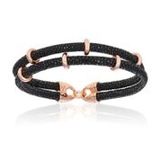 Double Bone Double Black Stingray W/Pink Tone Beads Bracelet