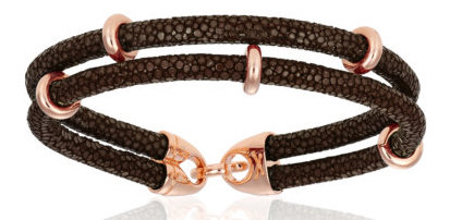 Double Bone Double Brown Stingray W/Pink Tone Beads Bracelet
