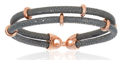 Double Bone Double Gray Stingray W/Pink Tone Beads Bracelet