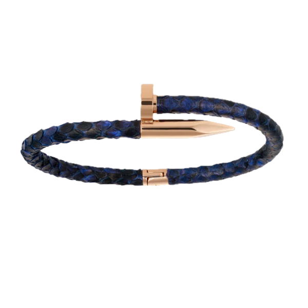 Double Bone Nail Pink Tone/Blue Python Bracelet