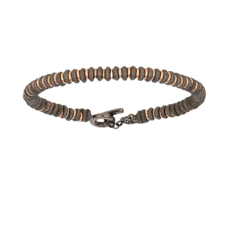 Double Bone Medium Beads Silver 925, Black & Pink PVD Bracelet
