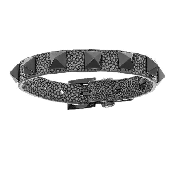 Double Bone Single Black Stud Grey Stingray Bracelet