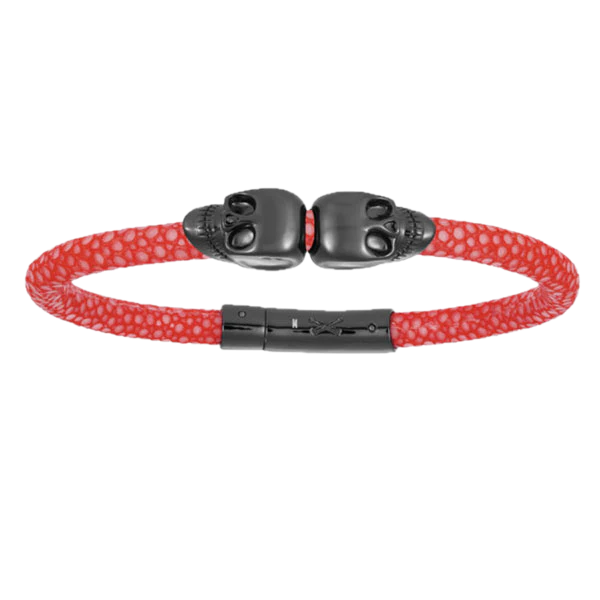 Double Bone Double Skull Black/Red Stingray Bracelet
