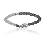 Double Bone Medium Beads Silver 925,White Matte/Black PVD Bracelet