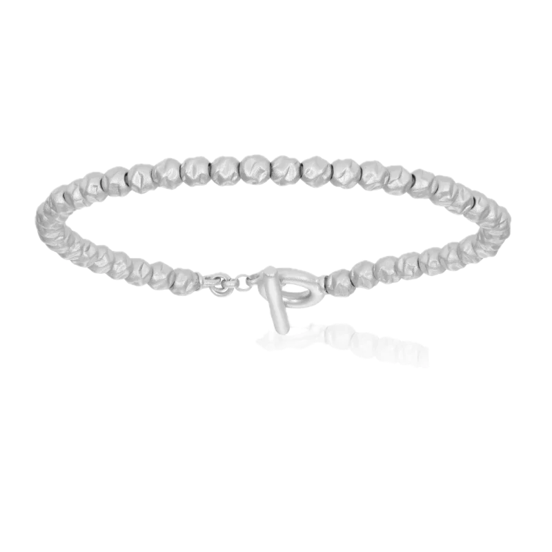Double Bone Medium Beads Silver 925, Plated White Gold Matte Bracelet