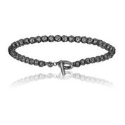 Double Bone Medium Beads Silver 925, Plated Black PVD Matte Bracelet