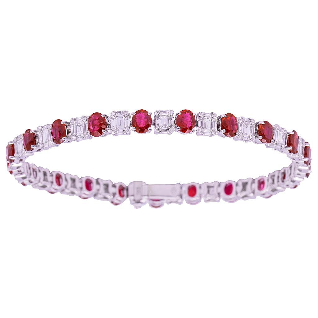 18k White Gold Oval Ruby & Diamond Cluster Bracelet