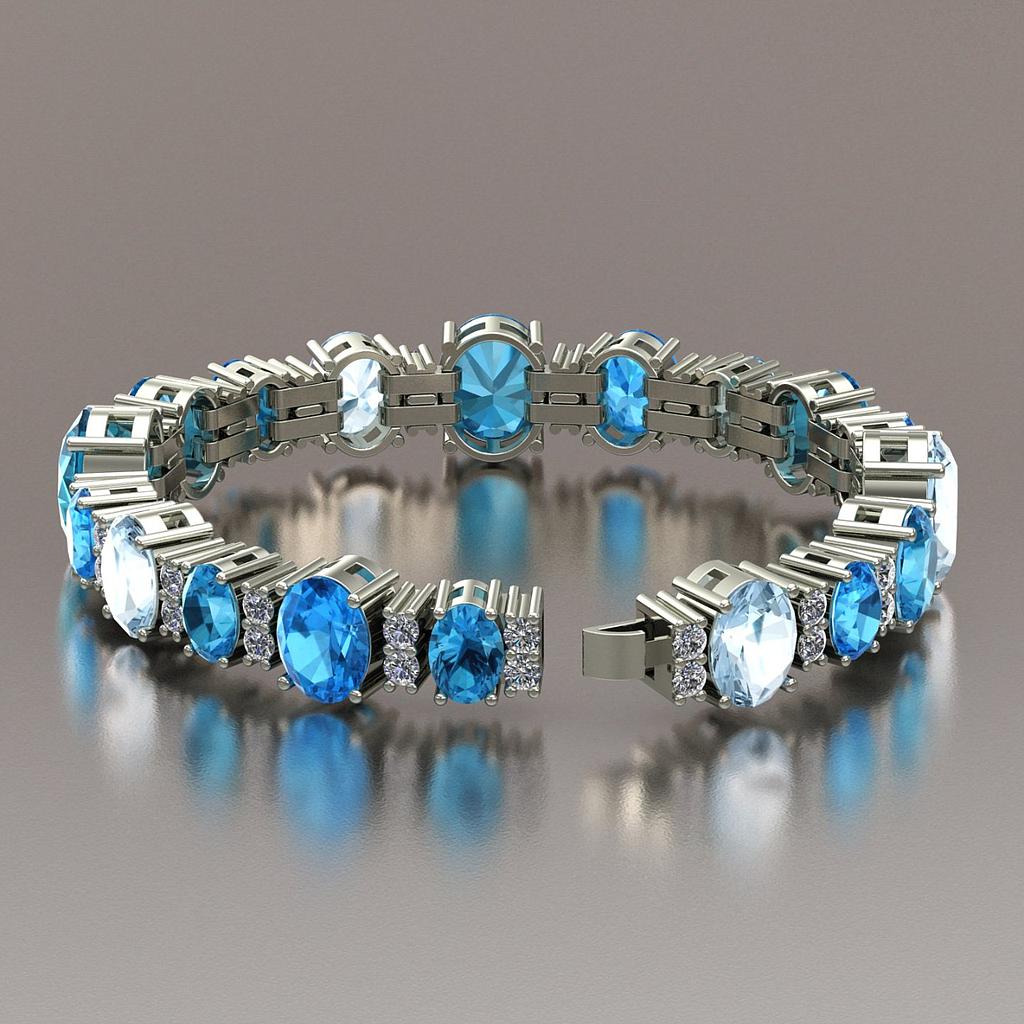14k White Gold Multi Colored Oval Blue Topaz & Diamond Bracelet Mounting