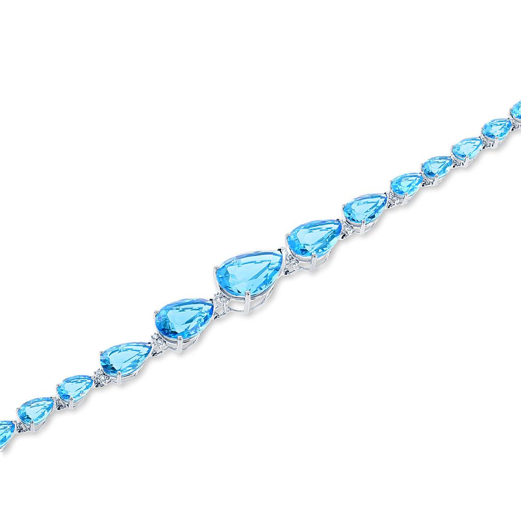 14k White Gold Diamond & Swiss Blue Topaz Bracelet