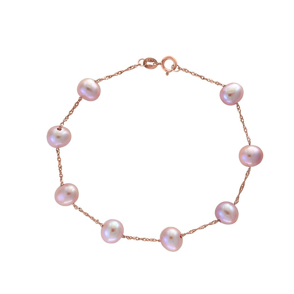 14k Rose Gold Natural Pink Fresh Water Pearl Bracelet Center: 6-6.5m Length7.5"