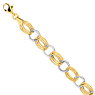 14k Yellow & White Gold Alternating Textured Triple & Plain Round Link Bracelet