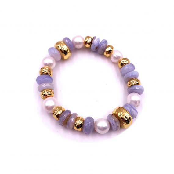 Blue Lace Agate & Pearl Bracelet