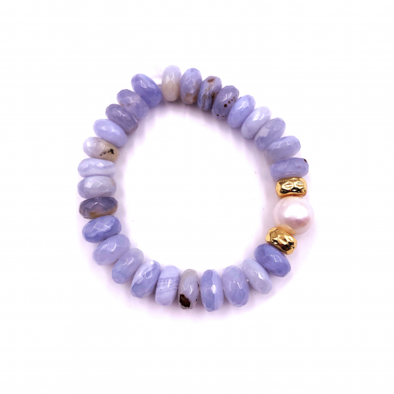 Blue Lace Agate & Pearl Bracelet