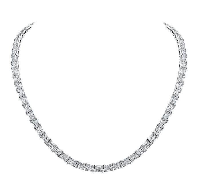 Platinum East West Emerald Cut Eternity Necklace
