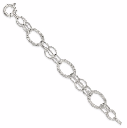 Sterling Silver Polished & Diamond Cut Link Bracelet