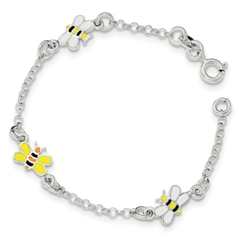 Sterling Silver Polished Children's Enameled Bee Bracelet