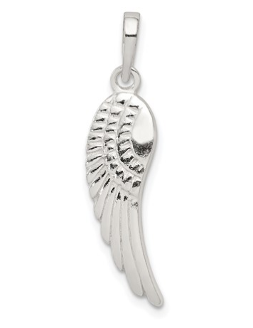 Sterling Silver Polished & Textured Angel Wing Pendant