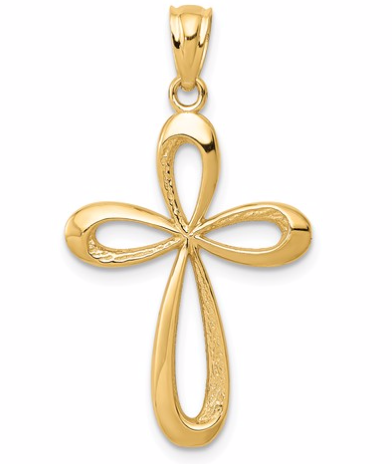 14k Gold Polished Ribbon Cross Pendant