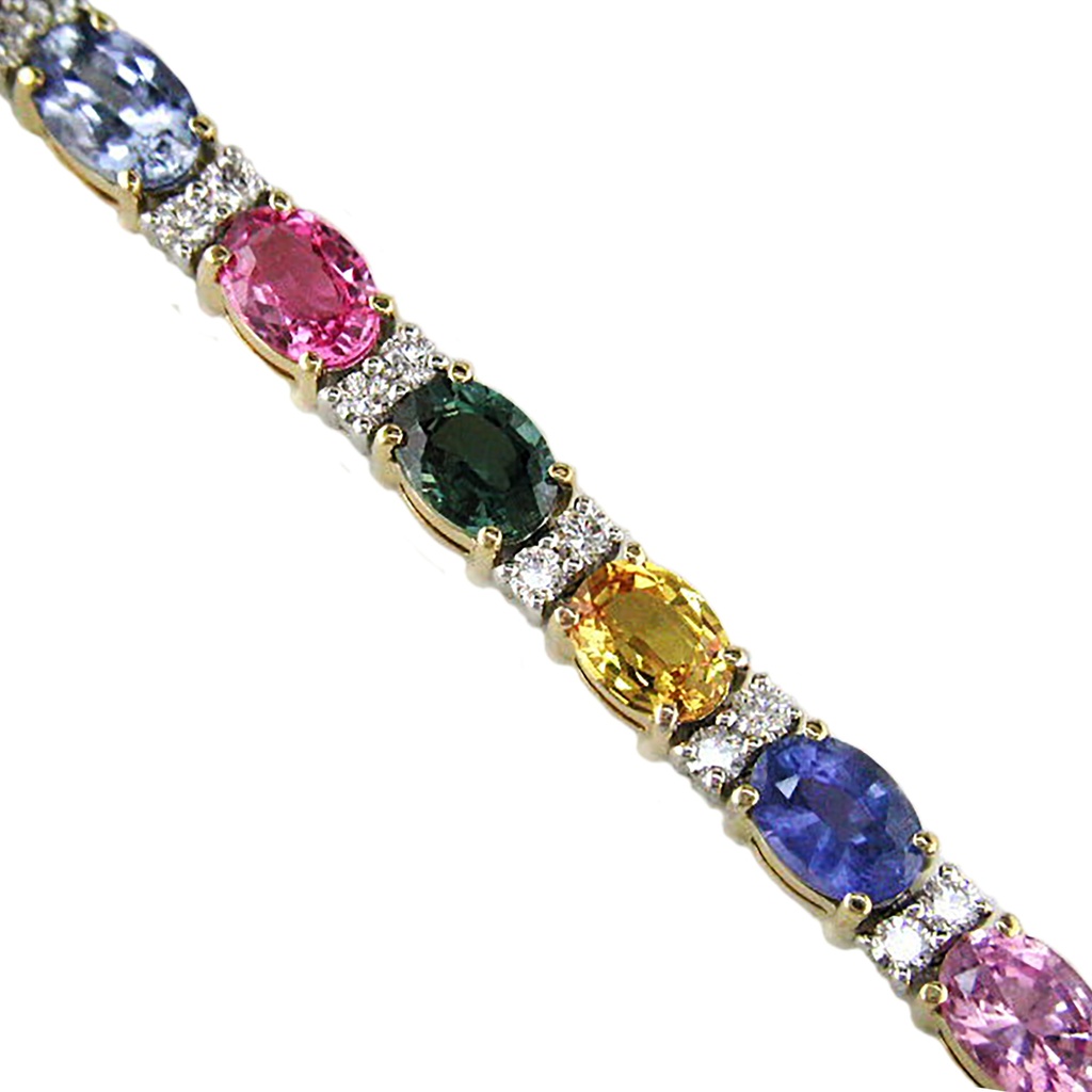 18k Twotone Multicolor Sapphire & Diamond Bracelet