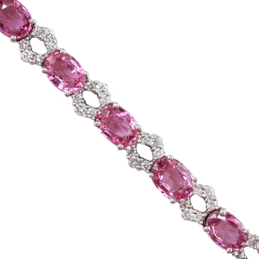 18k White Gold Oval Pink Sapphire & Diamond Bracelet
