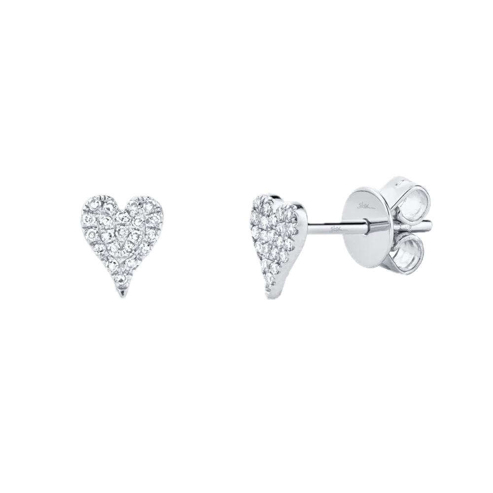 Diamond Pave Heart Stud Earrings - Mini