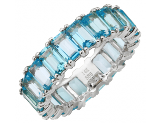 14k White Gold Blue Topaz Emerald Cut Eternity Band