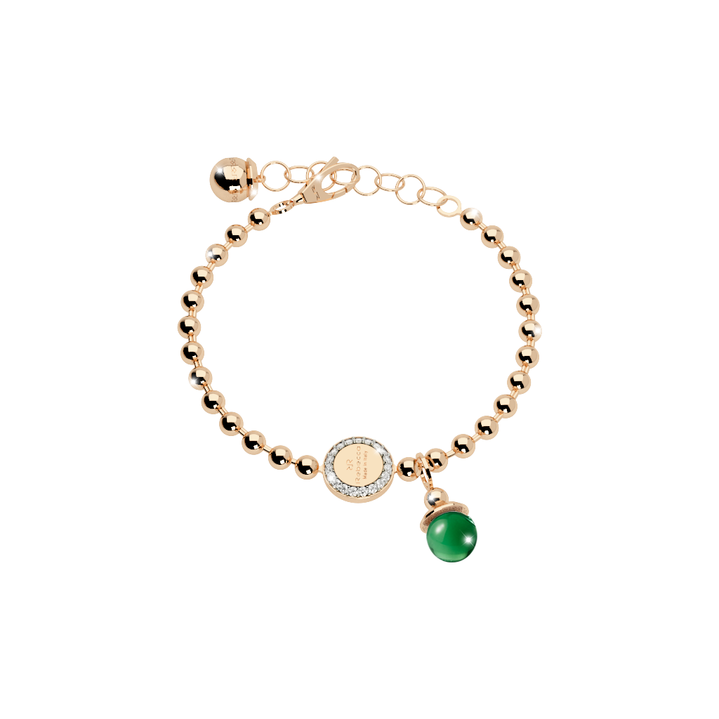 Rebecca Yellow Gold Plate Beaded Bracelet W/Grn Stone