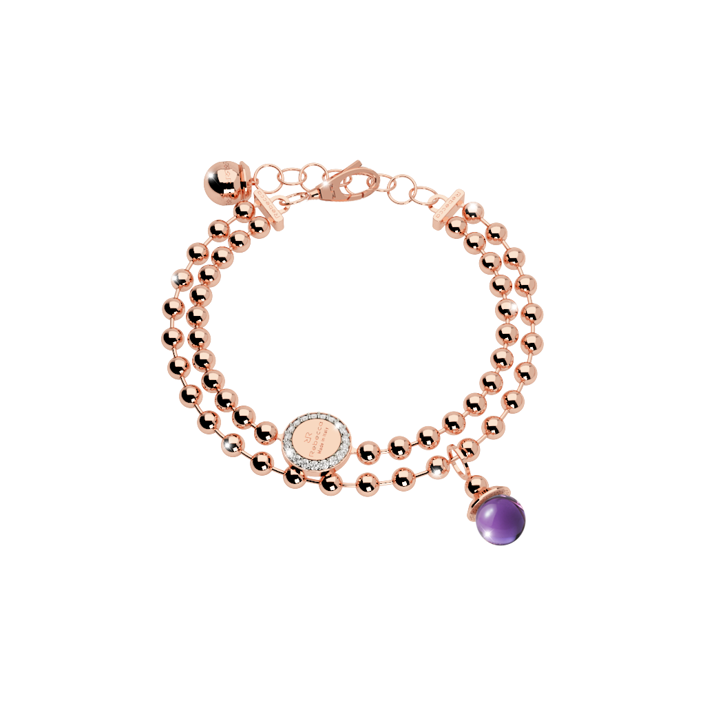 Rebecca Rose Gold Plated Double Strand Beaded Bracelet W/Purp Stone