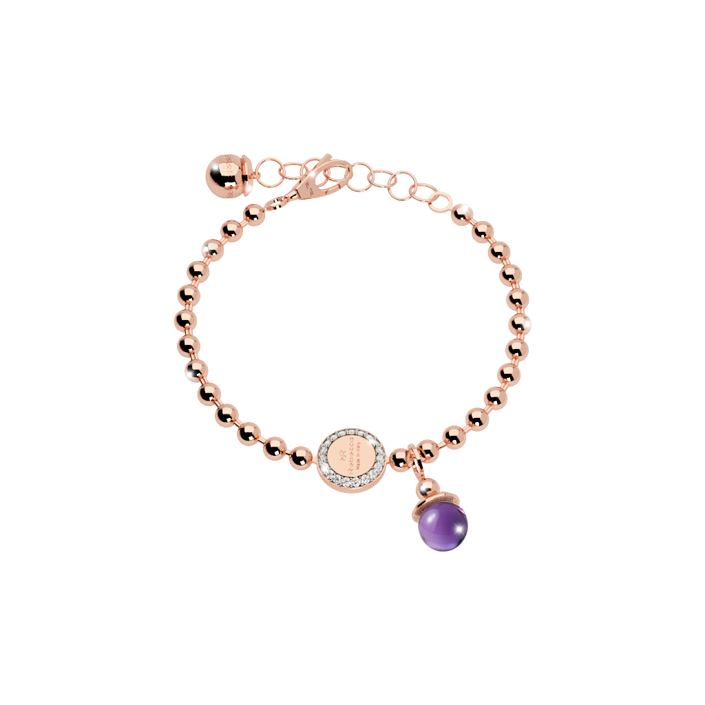 Rebecca Rose Gold Plated Beaded Bracelet W/Pur Stone