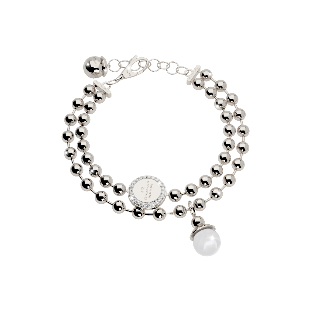 Boulevard Pearl Silver Tone Double Strand Bracelet W/1 Pearl & 2 Charms