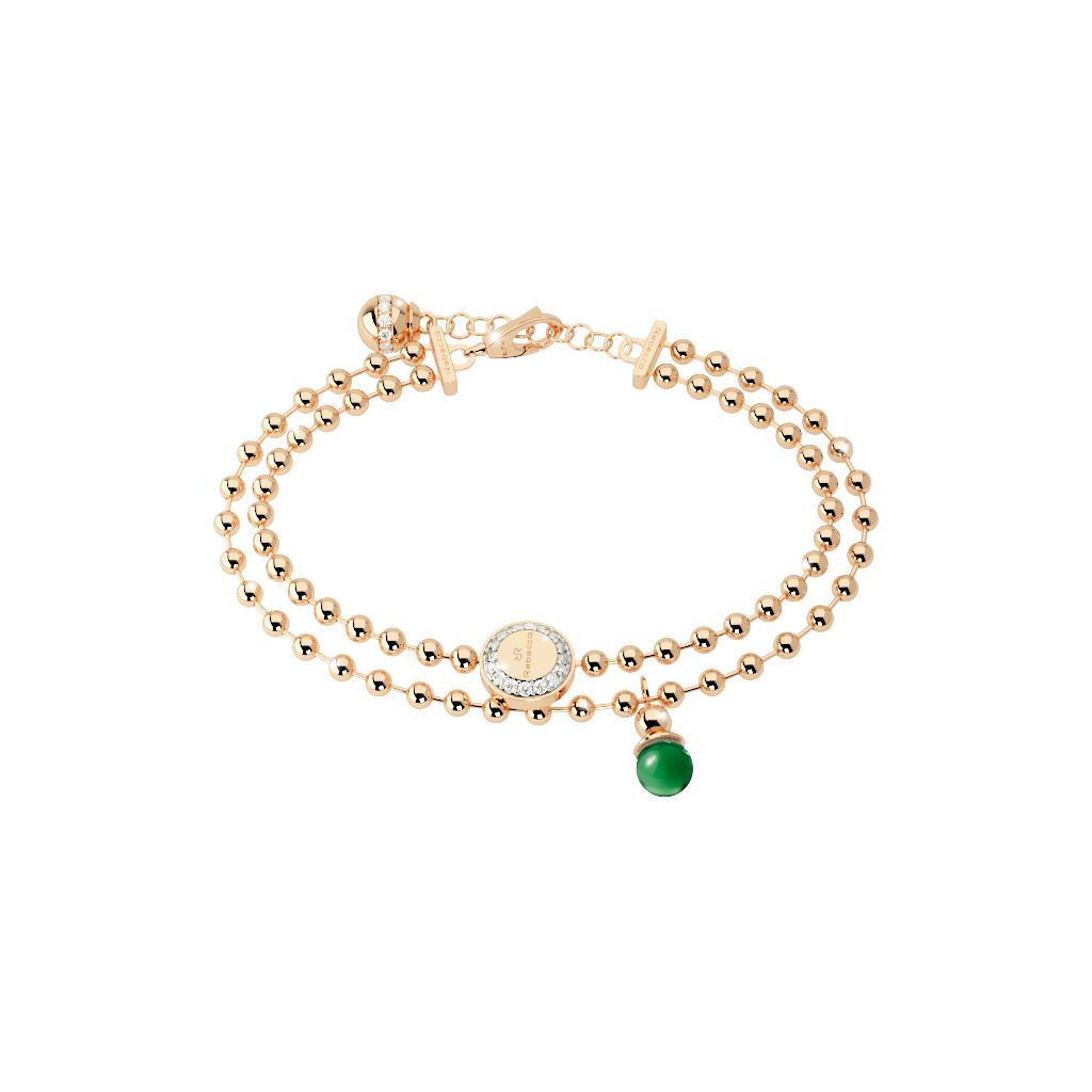 Boulevard Stone Yellow Tone Double Bead Bracelet W/Green Bead Dangle