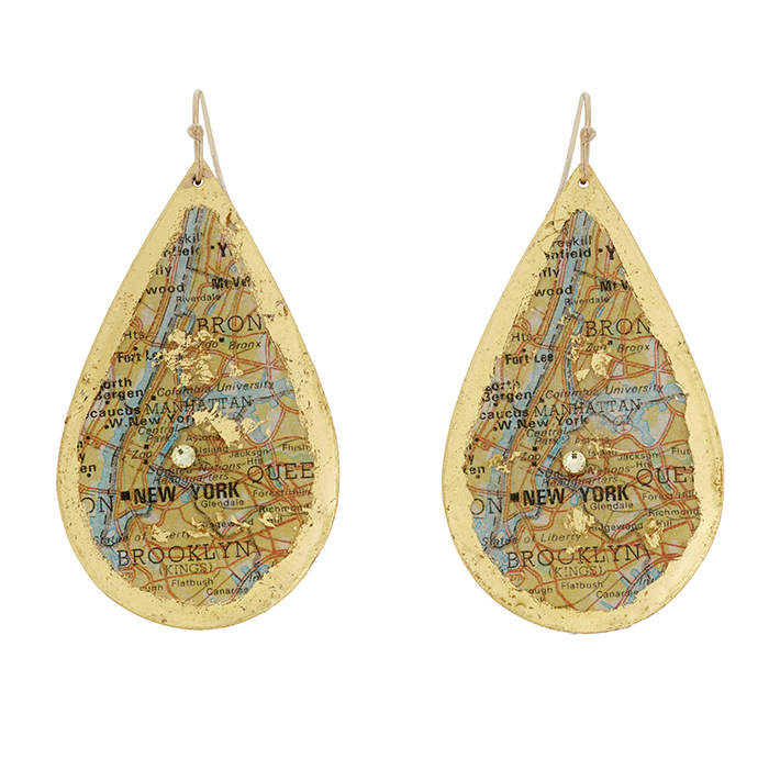 New York City Map Teardrop Earrings
