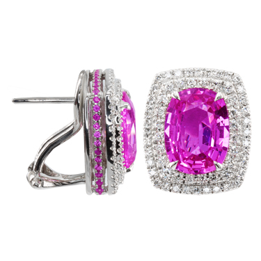 Pink Sapphire & Diamond Button Earrings