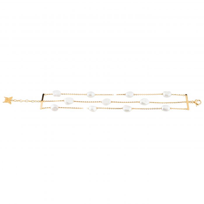 Butterfly Triple Row Pearl Bracelet
