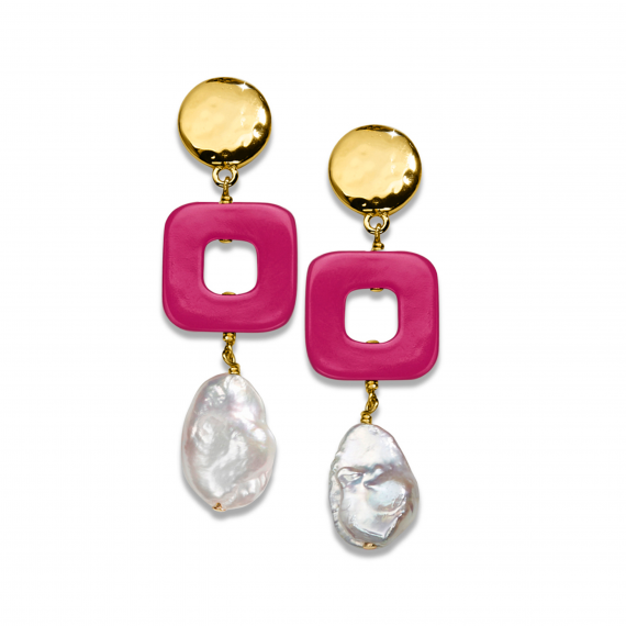 Enamel Pearl Drop Linear Earrings