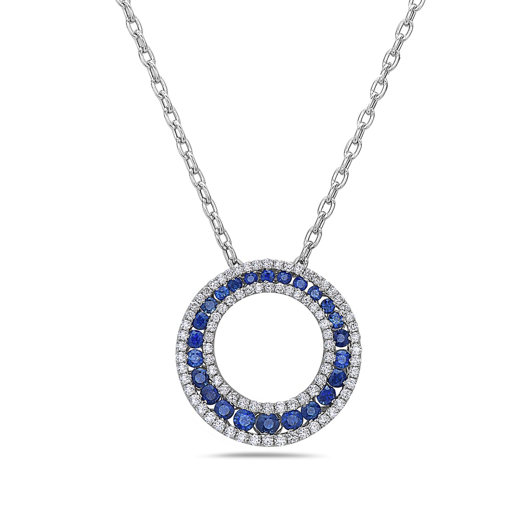 Colored Stone & Diamond Circle Pendant on Chain