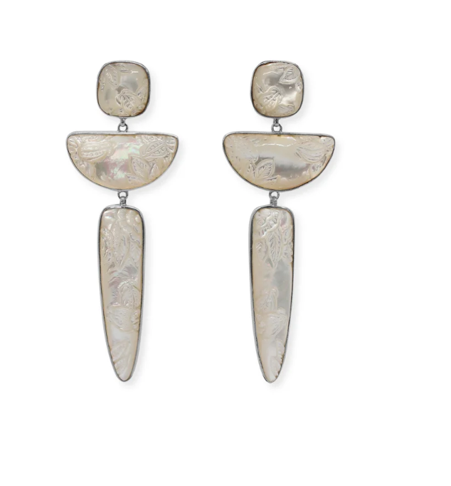 Hand Carved Mother Of Pearl Earrings
