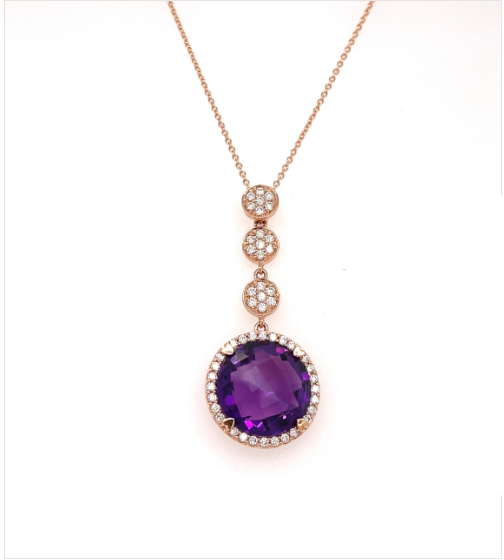 Amethyst Round Drop Necklace