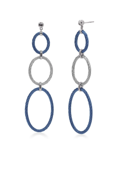 Blue and Grey Triple Loop Earrings