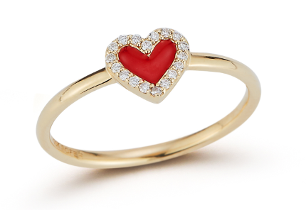 DIAMOND HEART RING WITH ENAMEL