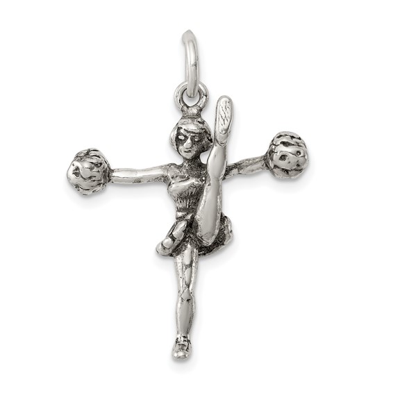 Sterling Silver Antiqued Cheerleader Charm