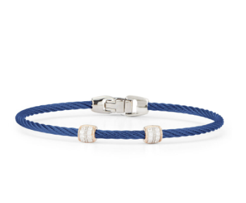 Double Barrel Station Stackable Bracelet with 18kt Rose Gold & Diamonds