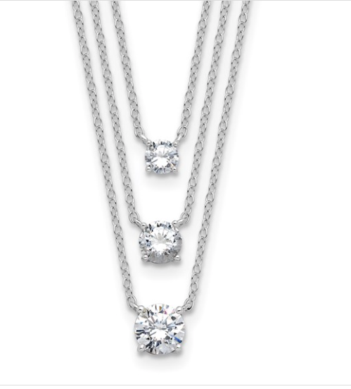 Sterling Silver Rhodium-plated CZ 3-Strand 14.5in with 2in ext Necklace