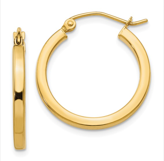 14k Gold 2mm Square Tube Hoops