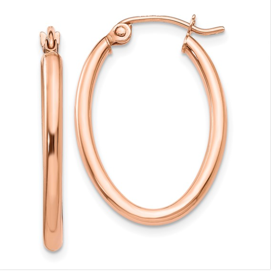 14k Rose Gold Oval Hoop Earrings